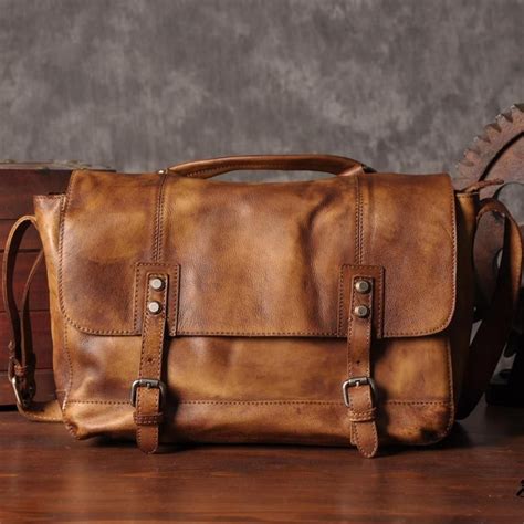 Fashion Vintage Genuine Leather Shoulder Bag Men Leather Messenger Bags