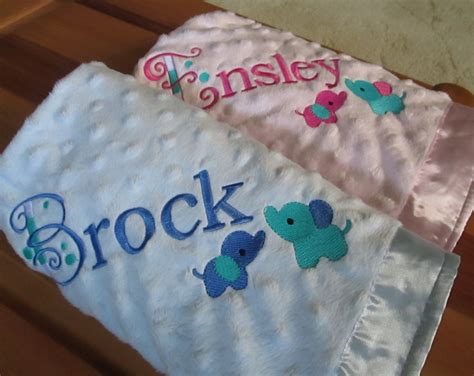 Personalized Embroidered Minky Baby Blanket With Elephants