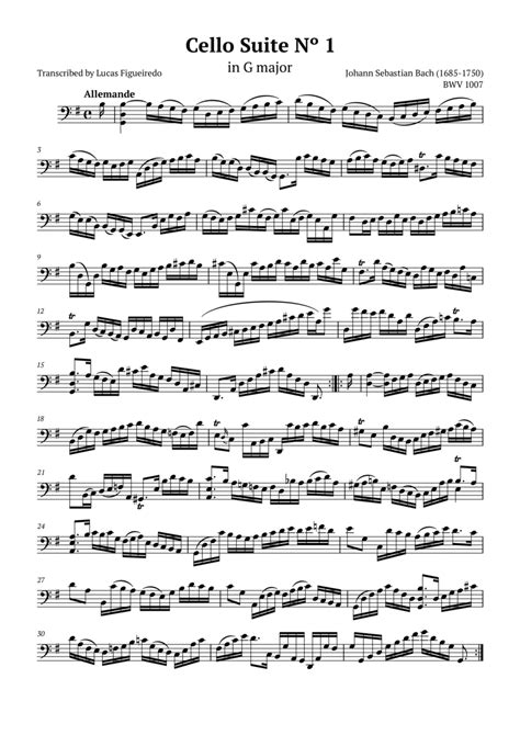 Cello Suite No 1 In G Major Allemande Bach By Johann Sebastian Bach Cello Solo Digital