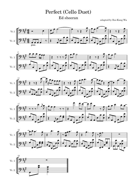 Ed Sheeran Perfect Cello Duet Short And Easy Version Sheet Music For