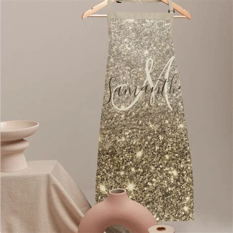 Modern Gold Glitter Sparkles Personalized Name Apron Zazzle