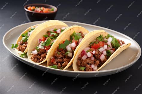 Premium AI Image | Tacos De Lengua On White Smooth Round Plate On ...