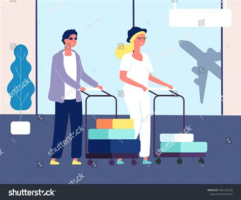 Couple Airport Man Woman Luggage Tourists Stock Vector Royalty Free