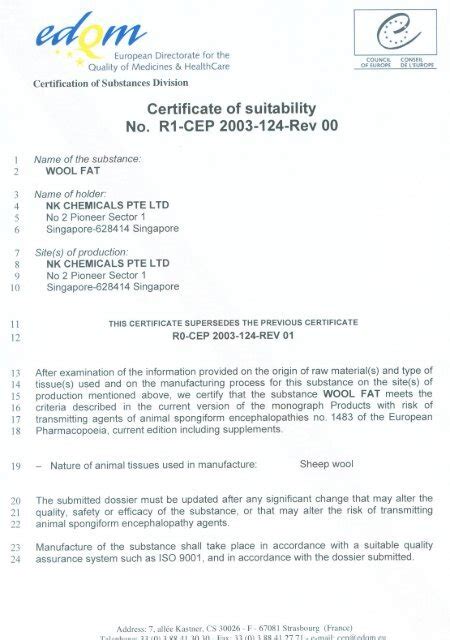 Certificate Of Suitability No R1 Cep 2003 124 Rev 00