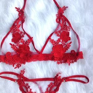 Sara Halterneck Red Lace Lingerie Set Sheer Lingerie Red Etsy UK