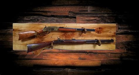 Rustic Gold Gun Rack Live Edge Knotty Cypress 2 Guns Display Wall Mount Rifle Shotgun