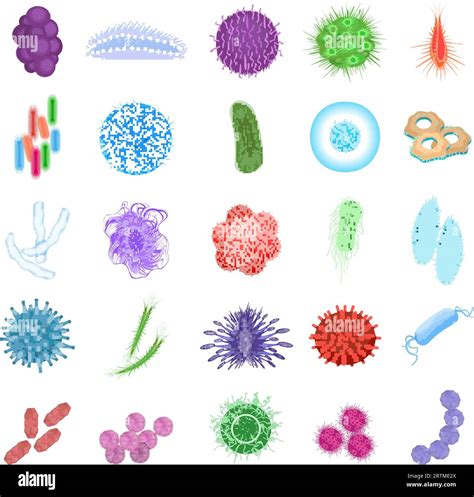 Bacteria Icons Set Cartoon Vector Germ Cell Stock Vector Image Art