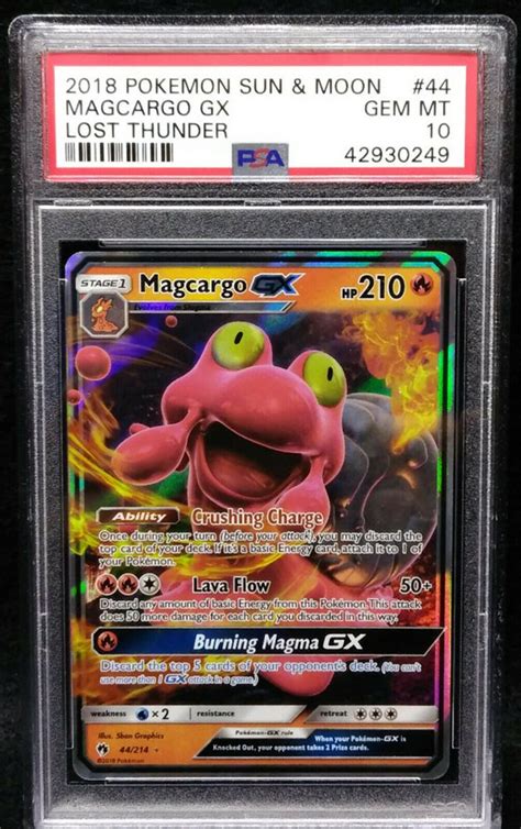 Pokémon Individual Cards Toys 2018 Psa 10 PokÉmon Sun And Moon Lost Thunder Magcargo Gx Rr 44 214