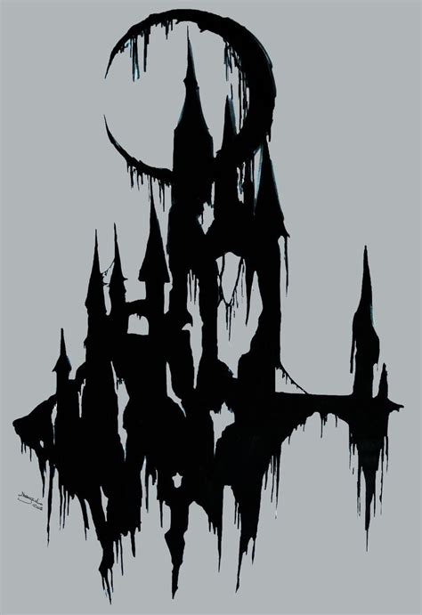 Ruined Castle Fantasy Ink Drawing Dark Art Gothic - Gothic Castle ...