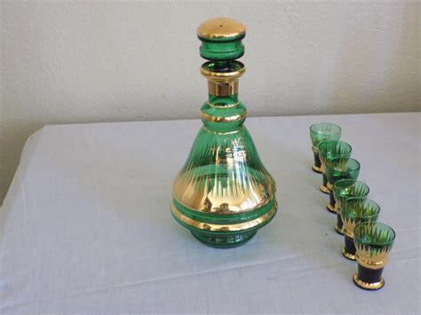 Vintage Rossini Empoli Green Decanter Glasses Etsy