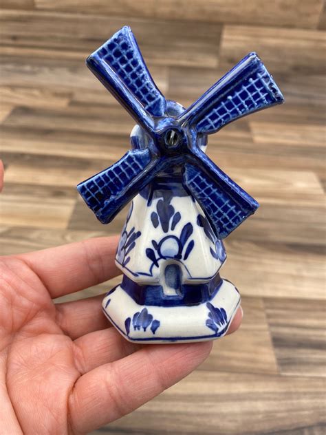 Vintage Delft Blue Windmill Blue White Ceramic Hand Painted In