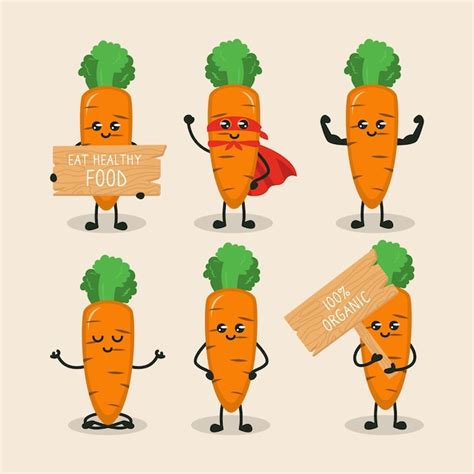 Premium Vector Set Of Cute Carrot Healthy Vegetable Mascot