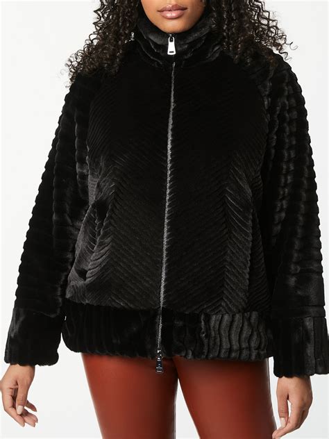 Bernardo Zig Zag Faux Fur Jacket Black Editorialist