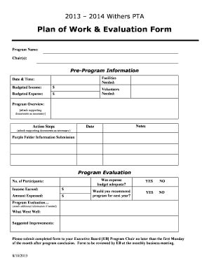 Pta Plan Of Work Template Fill Online Printable Fillable Blank