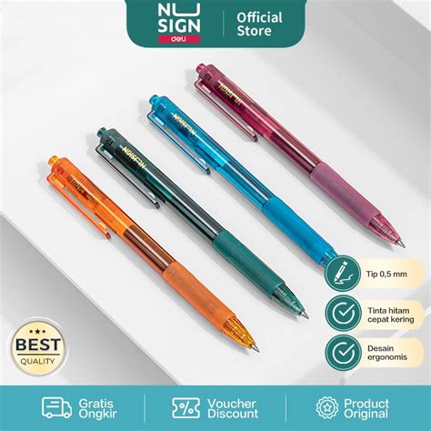 Jual Deli Nusign Gel Pen Pulpen Gel Cetek 0 5mm Warna Tinta Hitam