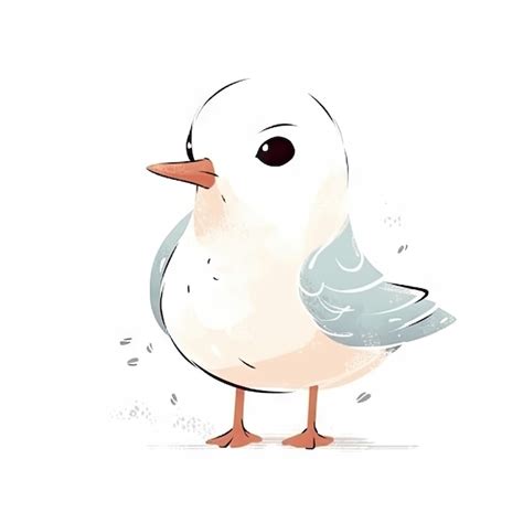 Dibujo Digital Minimalista De Una Linda Gaviota Sobre Fondo Blanco