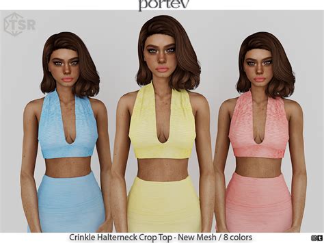 The Sims Resource Crinkle Halterneck Crop Top