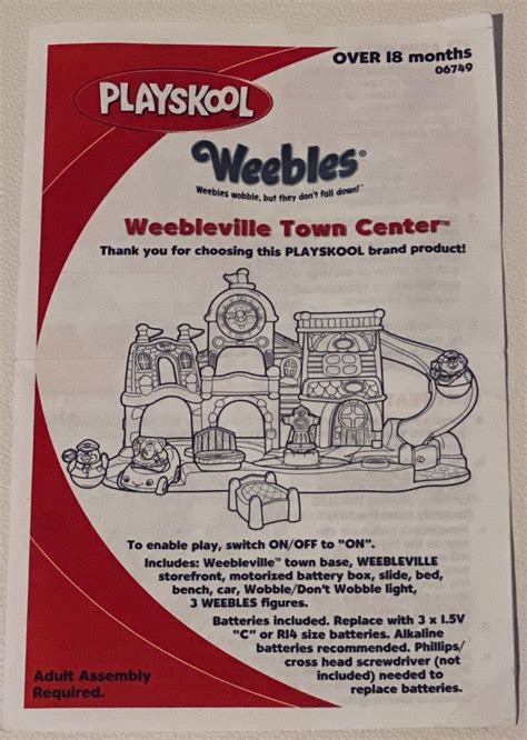 Playskool Weebles Weebleville Town Center Manual Front Cover