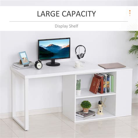 Homcom Corner Desk L Shaped Straight Computer Desk With Rotating Storage Shelf White Wood Grain