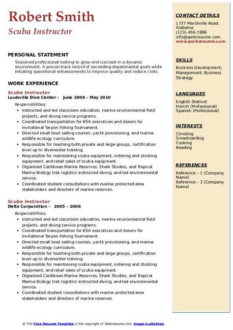 Scuba Instructor Resume Samples Qwikresume