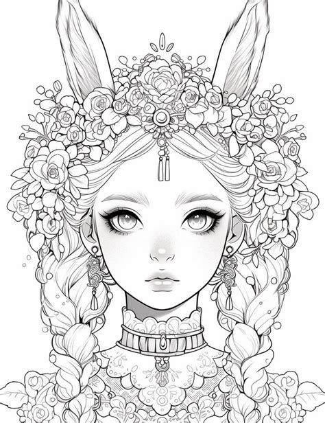 Rabbit Fantasy Girl Coloring Page Manga Coloring Book Coloring Book