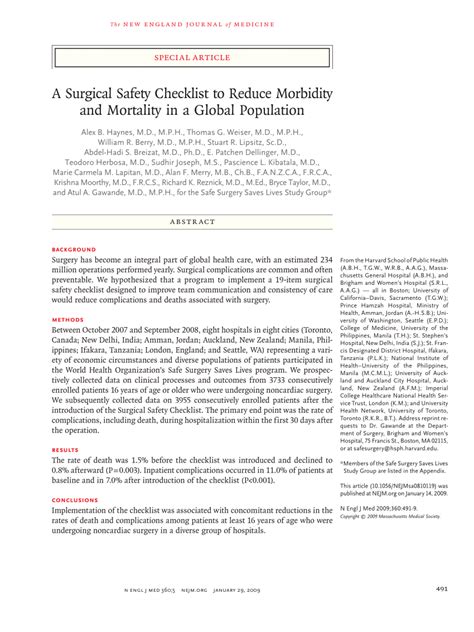 PDF A Surgical Safety Checklist To Reduce Morbidity And Mortality In