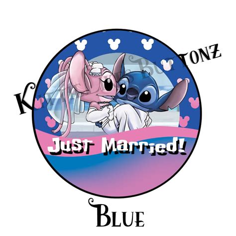 ON SALE Stitch and Angel Wedding Disney Just Married button