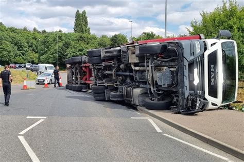 Lorry Overturns At Roundabout Near Corby