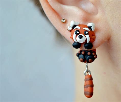 Red Panda Earrings Clinging Earrings Double Side Earring Etsy