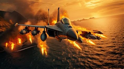 Premium Photo | Launching missiles from fighter jet over dark sky