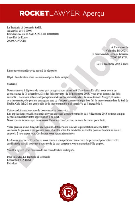 Lettre De Licenciement Pour Faute Simple