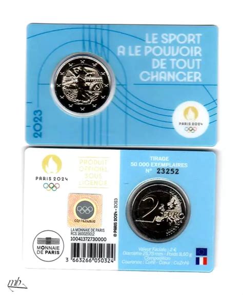 FRANCIA 2 EURO 2023 Olymp Parigi 2024 Blu Coincard BU 582 EUR 7