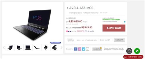 Notebook Avell A55 MOB I5 11400H 8GB RAM 250GB SSD NVIDIA RTX 1650 4GB