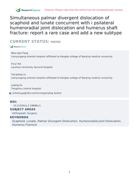 (PDF) Simultaneous palmar divergent dislocation of scaphoid and lunate ...