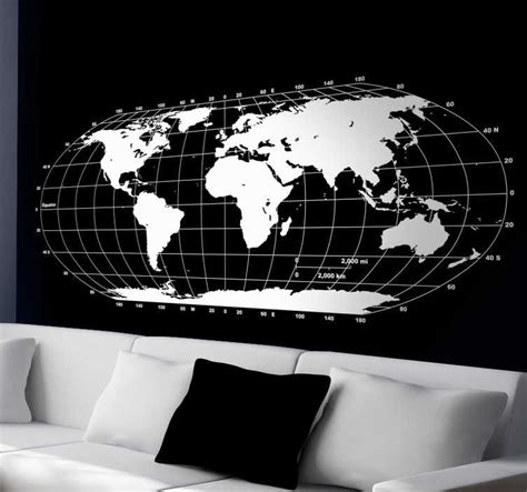 Monochrome World Map Wall Sticker - TenStickers