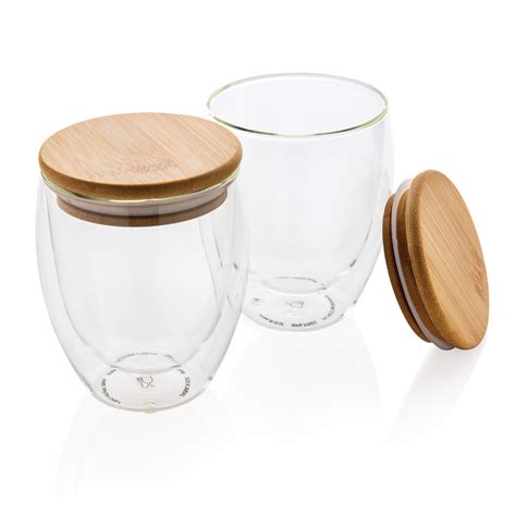 Double Wall Borosilicate Glass With Bamboo Lid 350ml