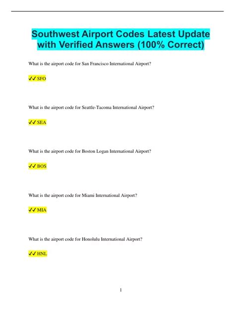 Southwest Airport Codes Latest Update with Verified Answers (100%
