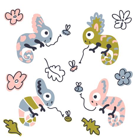 Hand Drawn Chameleons Doodle Collection Vector Art At Vecteezy