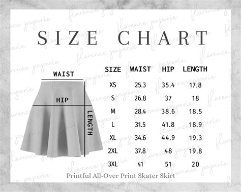 Printful Women Skirt Size Chart All Over Print Skater Skirt For Women Downloadable Printable