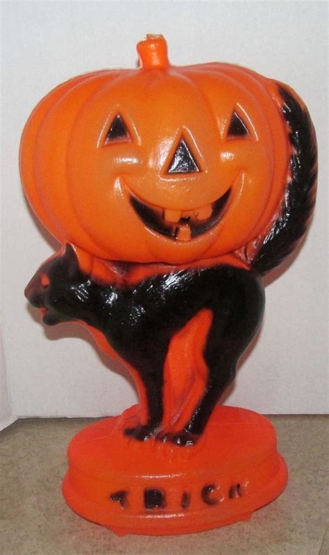 Vintage Halloween Black Cat Jack O Lantern Trick Or Treat Blow Mold