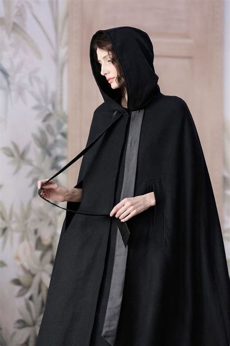 Hooded Wool Cloak In Black Maxi Wool Coat Maxi Wool Cape Black Cloak 100 Cashmere Cloak