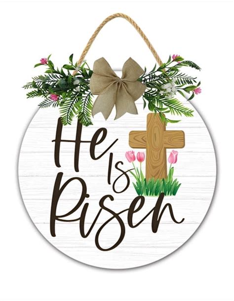 Muroanmi He Is Risen Door Signs Easter Religious Sign Easter Wooden