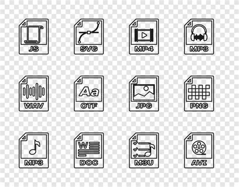 Set Line Mp File Document Avi Mp Doc Js Otf M U And Png Icon