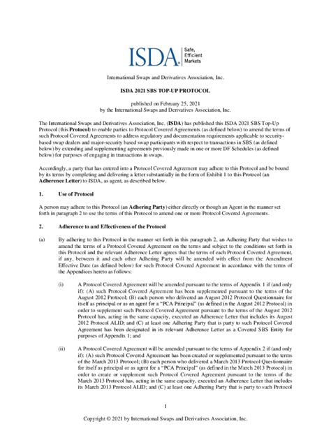 Fillable Online Isda Publishes Sbs Top Up Protocol For Sec Dodd Frank