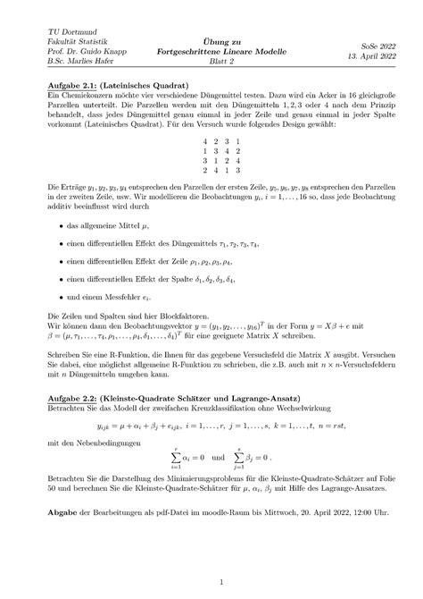 Fortgeschrittene Lineare Modelle Bung Ss Tu Dortmund Fakult
