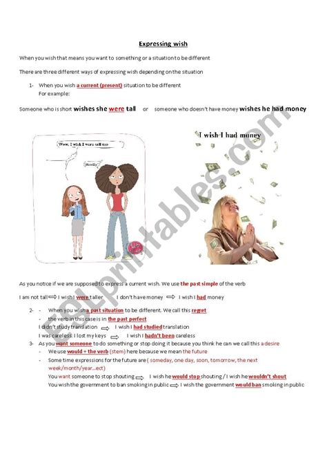 Wish Sentences Esl Worksheet By Elishenkova