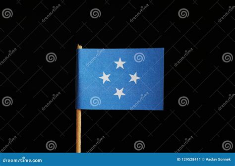 A National Flag Of Federated States Of Micronesia On Wooden Stick On