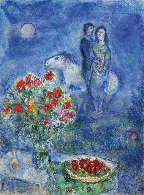 Marc Chagall 1887 1985 Fleurs Et Fruits Rouges Aux Amoureux Dans Le