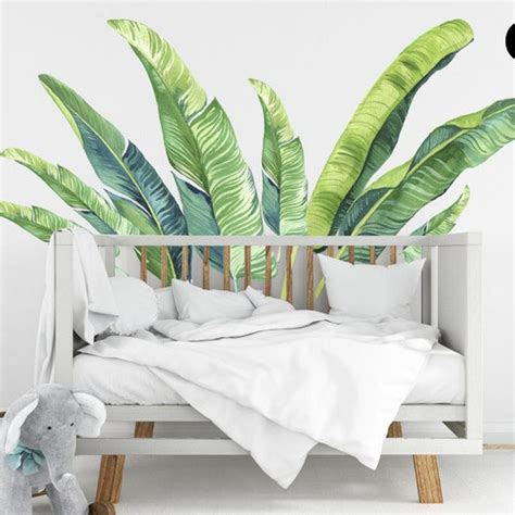 Green Leaf Wall Decal Palm Leaf Wall Sticker Watercolor Etsy