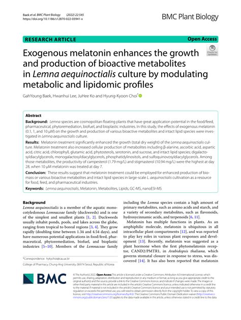 PDF Exogenous Melatonin Enhances The Growth And Production Of